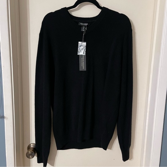 Paolo Mondo 100% 2-Ply Cashmere Navy Black VNeck Sweater pullover Men's Large